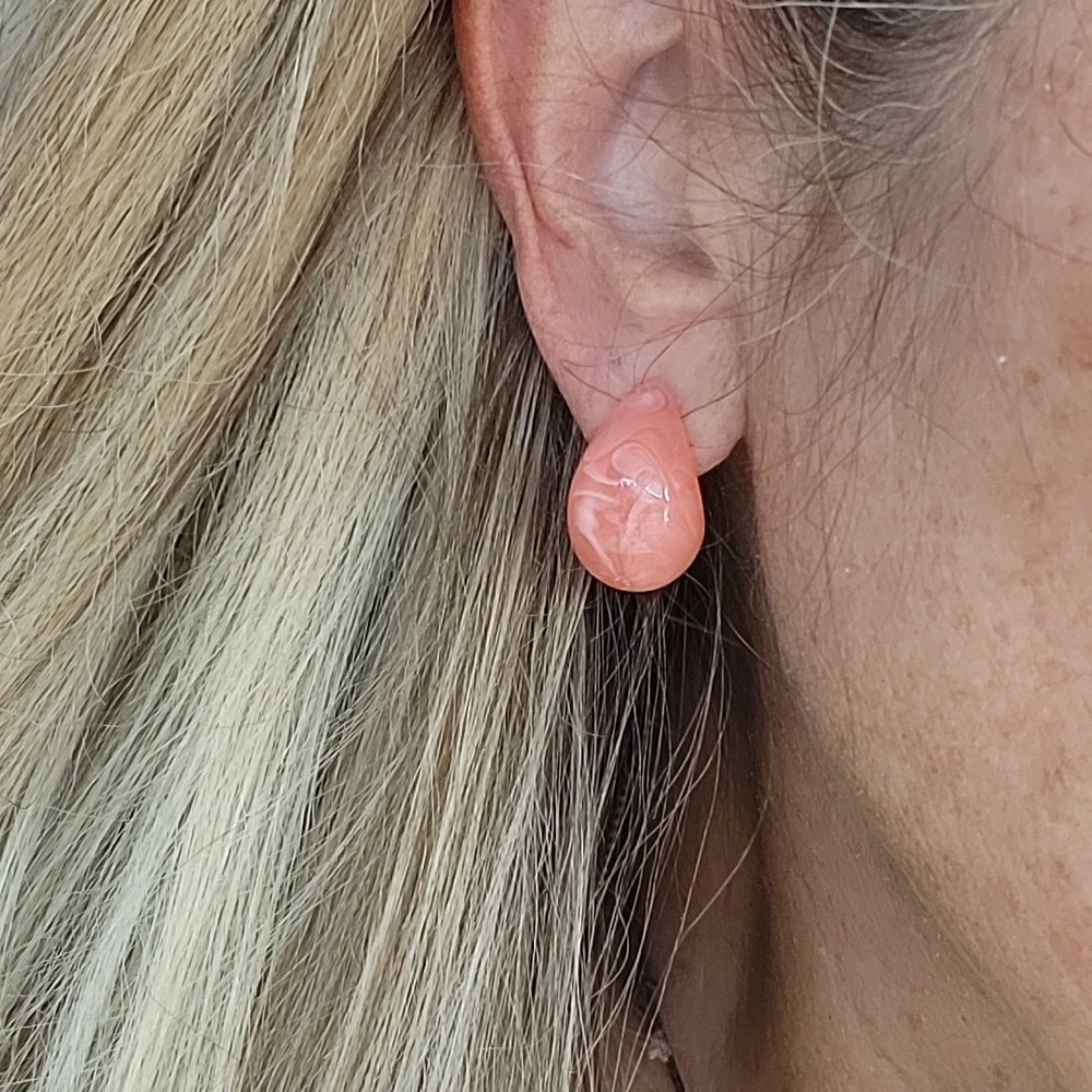 Coral Swirl Acrylic Teardrop Stud Earrings